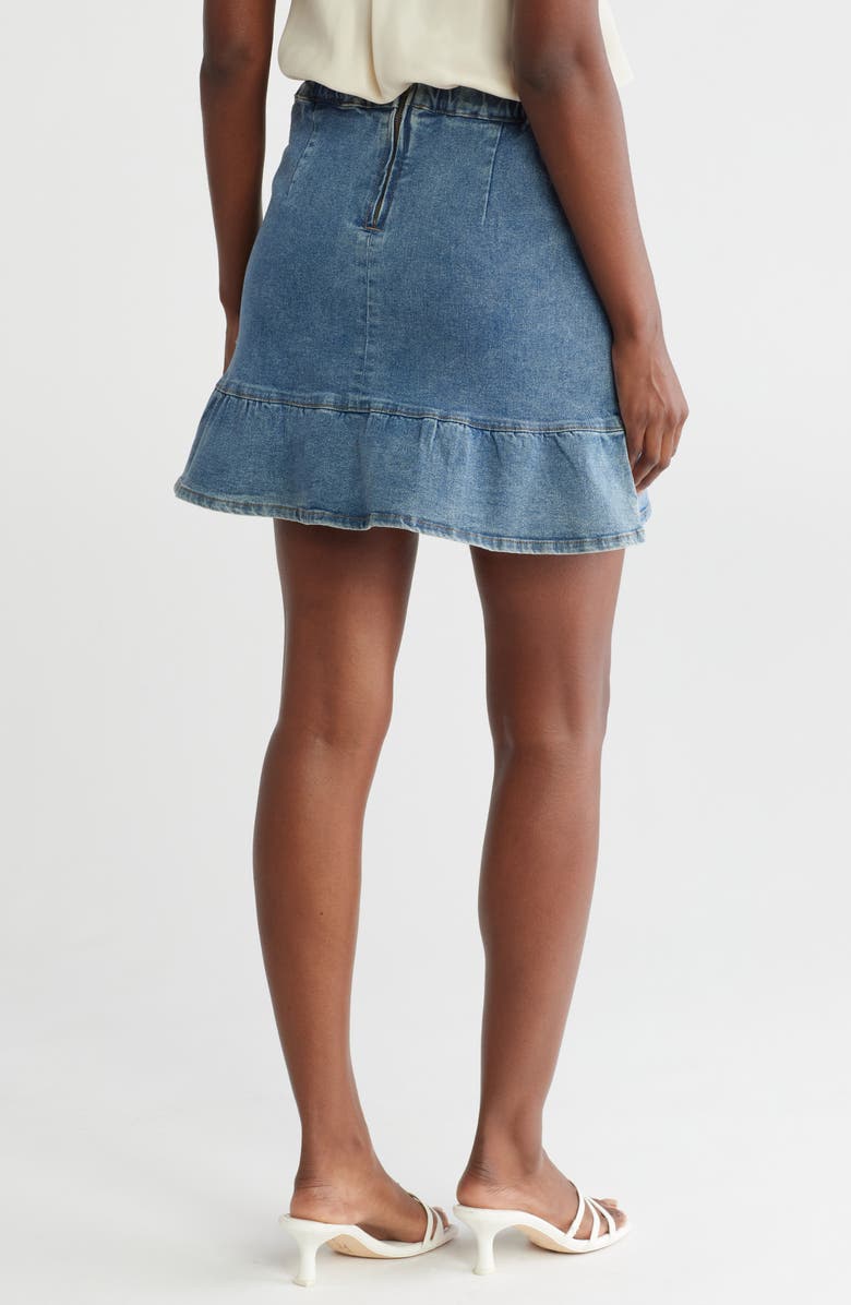 WISHLIST Unbalanced Ruffle Denim Miniskirt, Alternate, color, Denim