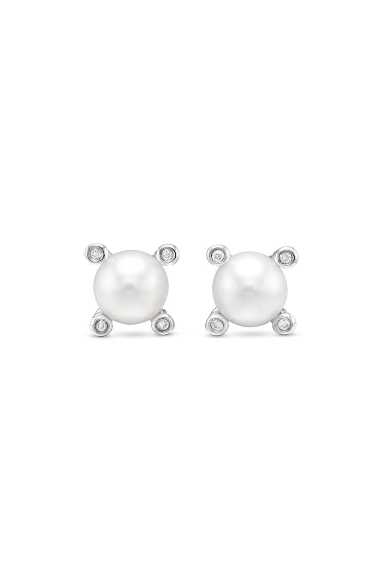 Small Freshwater Pearl & Diamond Stud Earrings, Main, color, PEARL