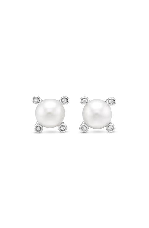 Small Freshwater Pearl & Diamond Stud Earrings