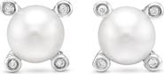 David Yurman Small Freshwater Pearl & Diamond Stud Earrings