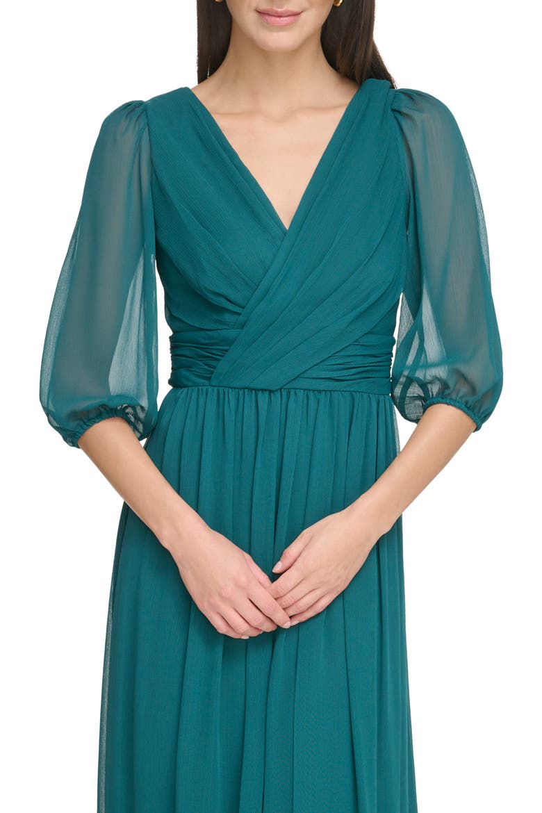Ruched Balloon Sleeve A-Line Dress, Alternate, color, FOREST GREEN