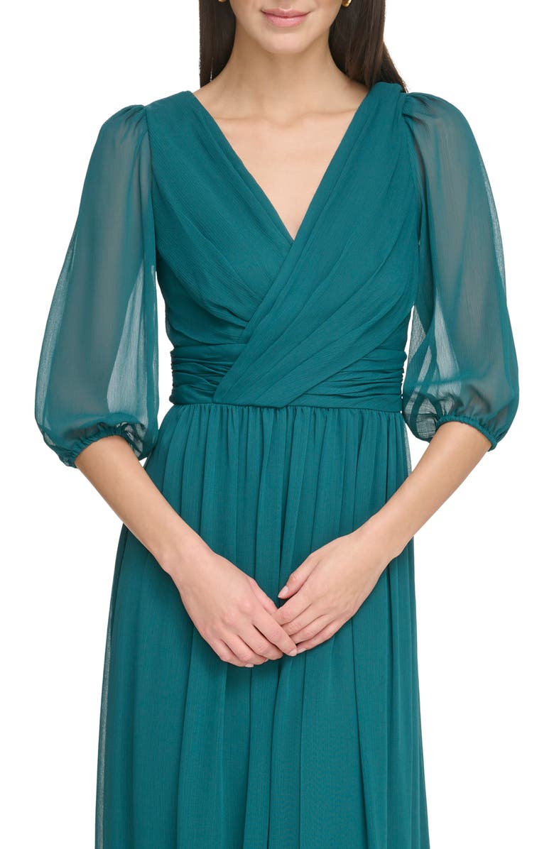 DKNY Ruched Balloon Sleeve A-Line Dress, Alternate, color, Forest Green