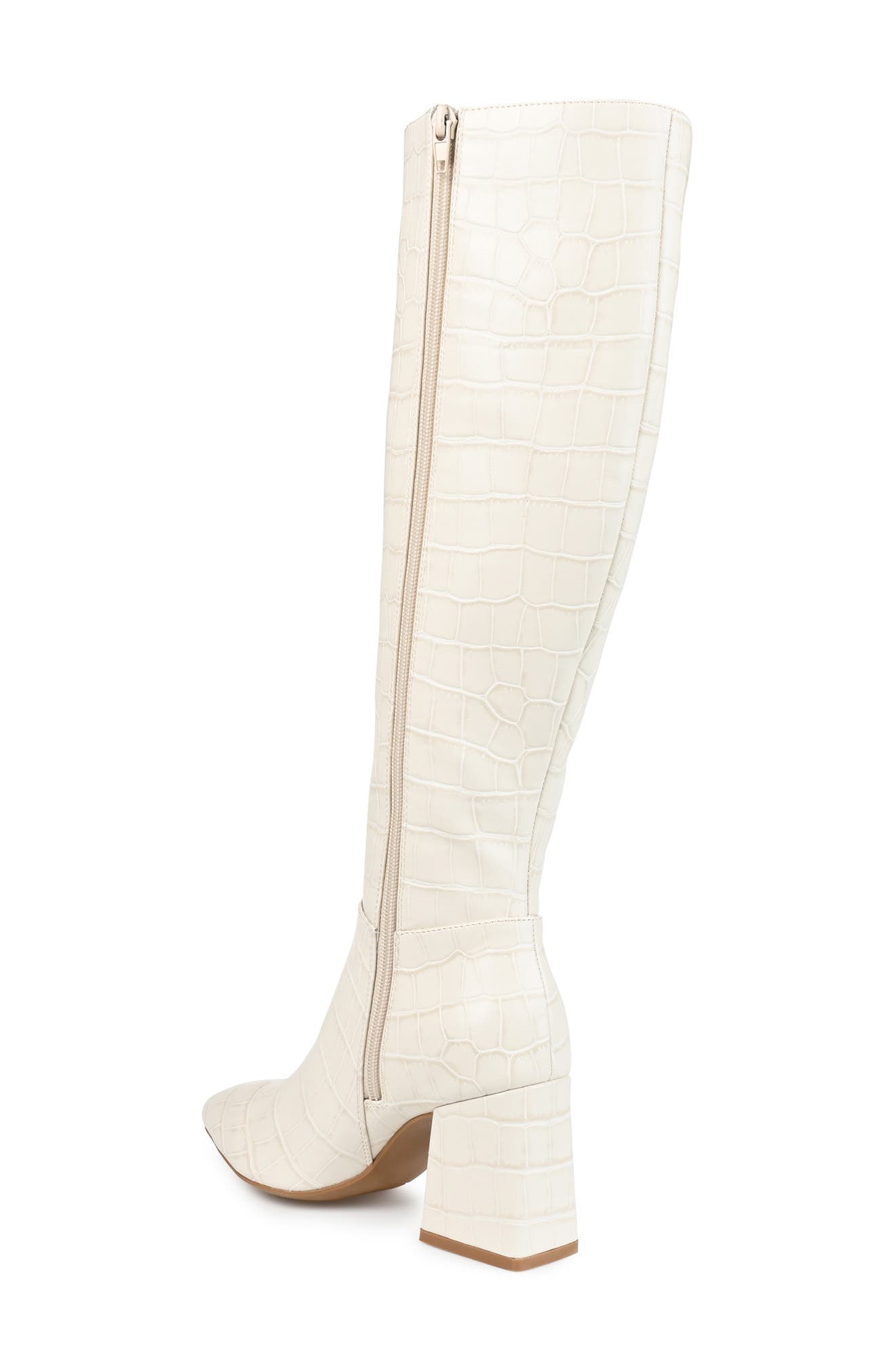 Journee Collection Landree Vegan Leather Block Heel Boot, Alternate, color, Bone