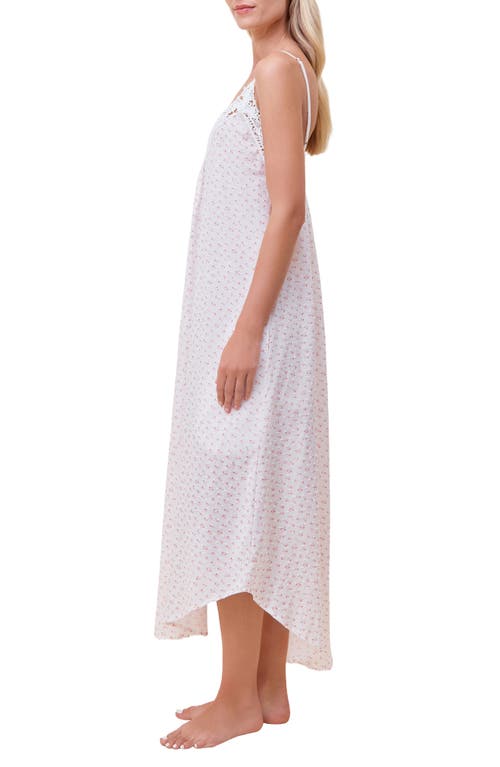 Shop Papinelle Swiss Dot Lace Trim Cotton Nightgown In Strawberry Ice Ditsy