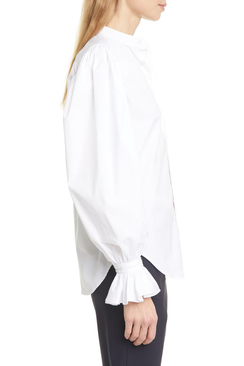 Gretchen Ruffle Sleeve Cotton Button-Up Shirt, Alternate, color, WHITE
