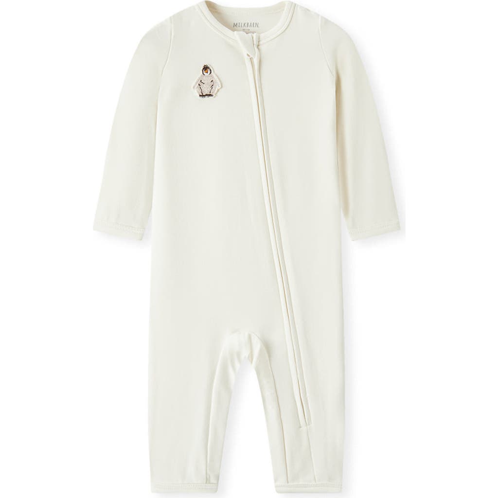 Milkbarn Brushed Zipper Pajama In White