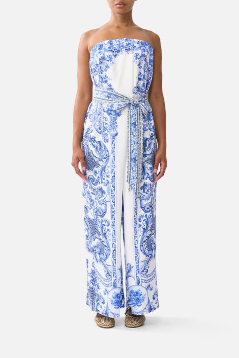Front Pleat Strapless Jumpsuit