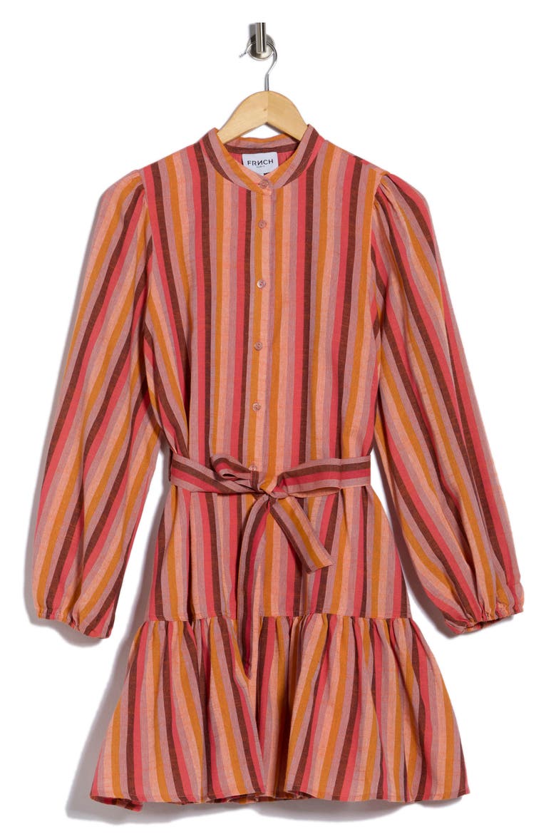 Alizze Stripe Long Sleeve Cotton & Linen Shirtdress, Alternate, color, OCHRE
