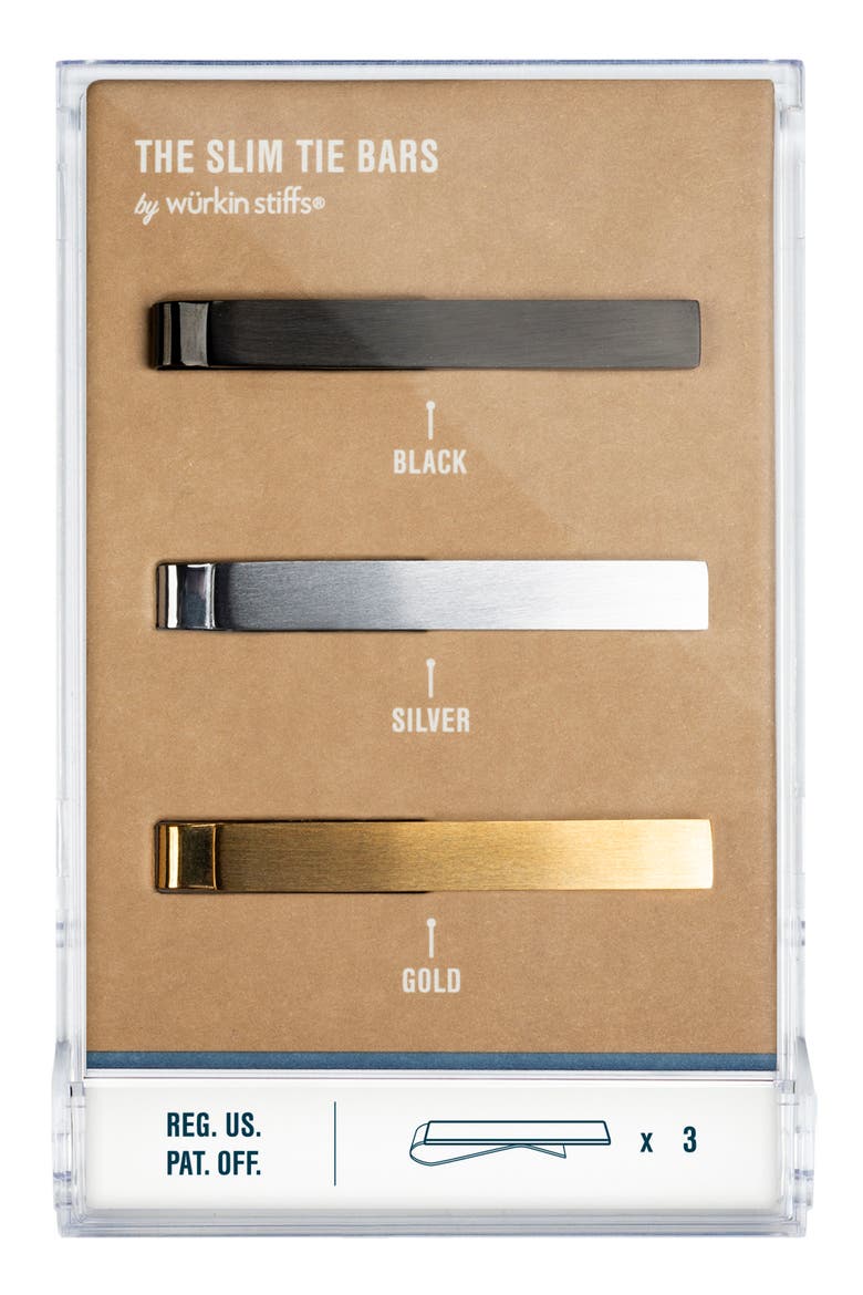 Set of 3 Slim Tie Bars, Main, color, GOLD