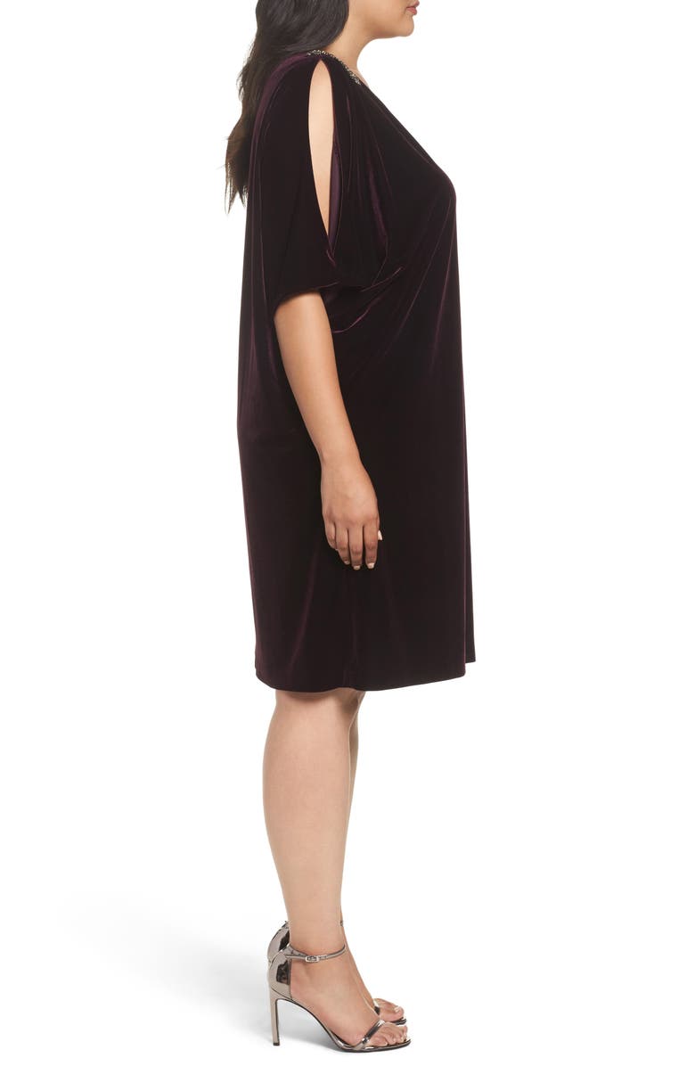 Alex Evenings Embellished Velvet Shift Dress, Alternate, color, 