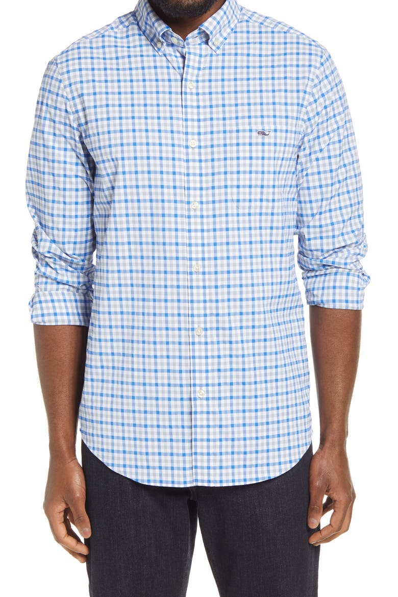 Grouper Classic Fit Plaid Button-Down Performance Shirt, Main, color, BARRACUDA