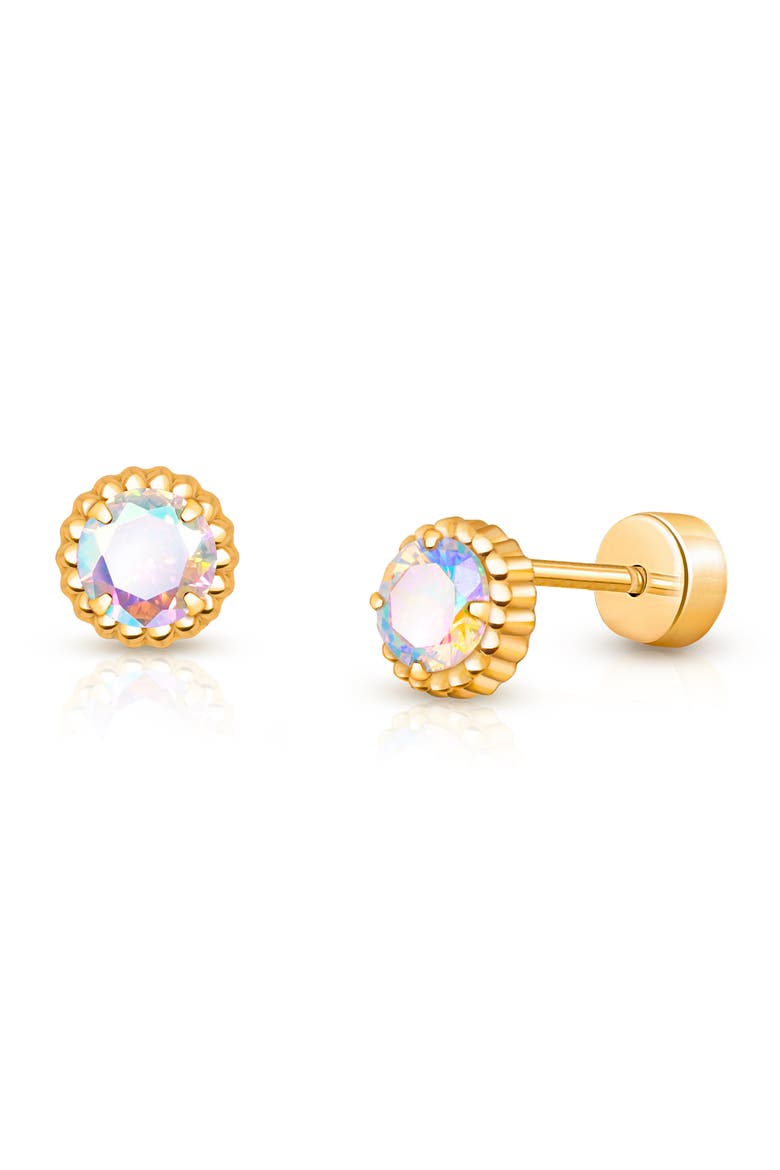 14K on Titanium Shimmering Princess Stud Screw Back Earrings, Main, color, 14K Yellow Gold