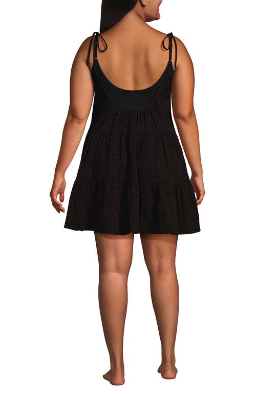 Lands' End Cotton Gauze Metallic Tiered Mini Cover-up Dress In Black
