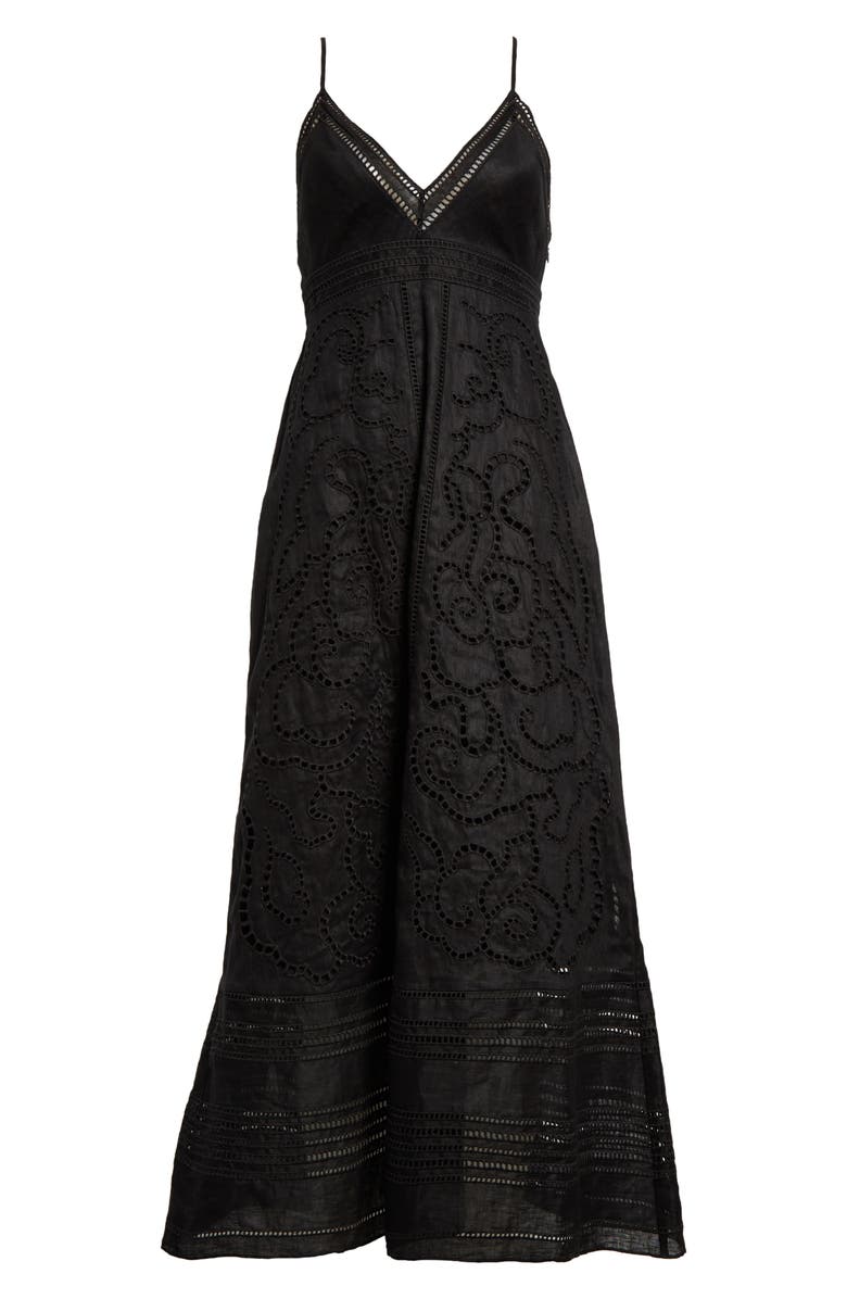 A.L.C. Josie Eyelet Embroidered Linen Maxi Sundress, Alternate, color, Black