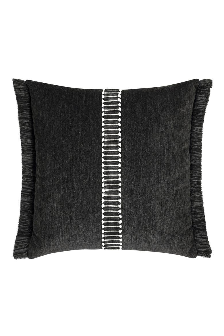 Luxe Velour chenille with decorative tape Indoor & Outdoor Woven Accent Pillow, Main, color, Charcoal