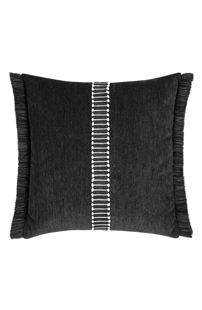 Elaine Smith Luxe Velour chenille with decorative tape Indoor & Outdoor Woven Accent Pillow, Main, color, Charcoal