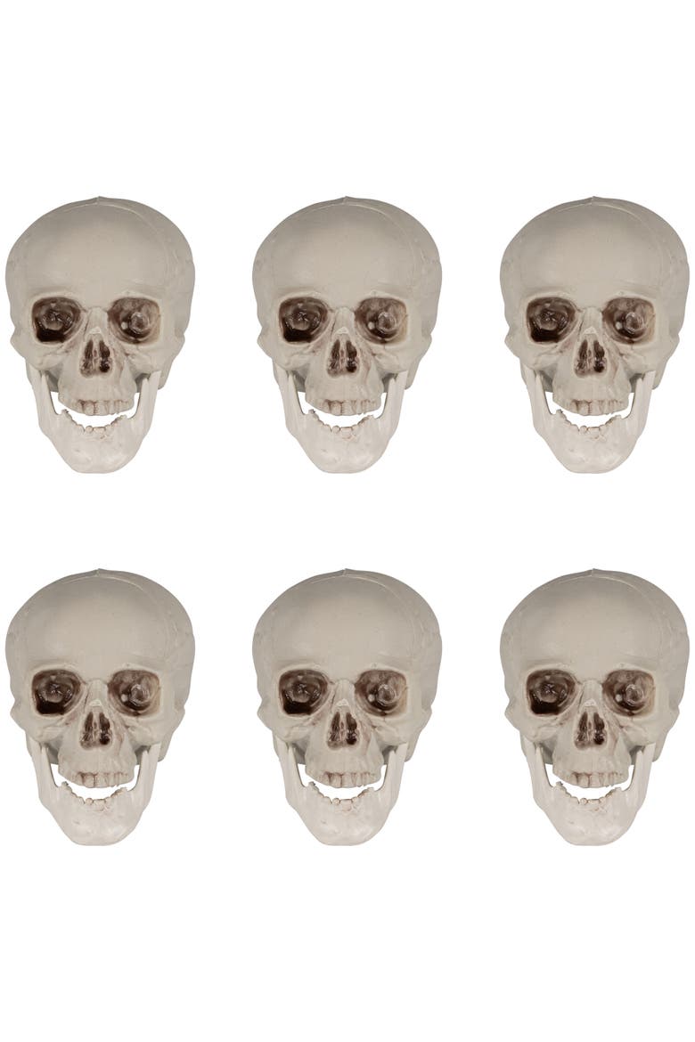 Shruken Skeleton Skulls Halloween Decorations - 4.5" - Set of 6, Main, color, Ivory