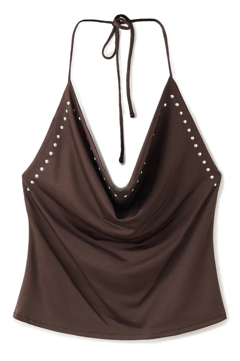 Studded Halter Top, Alternate, color, BROWN