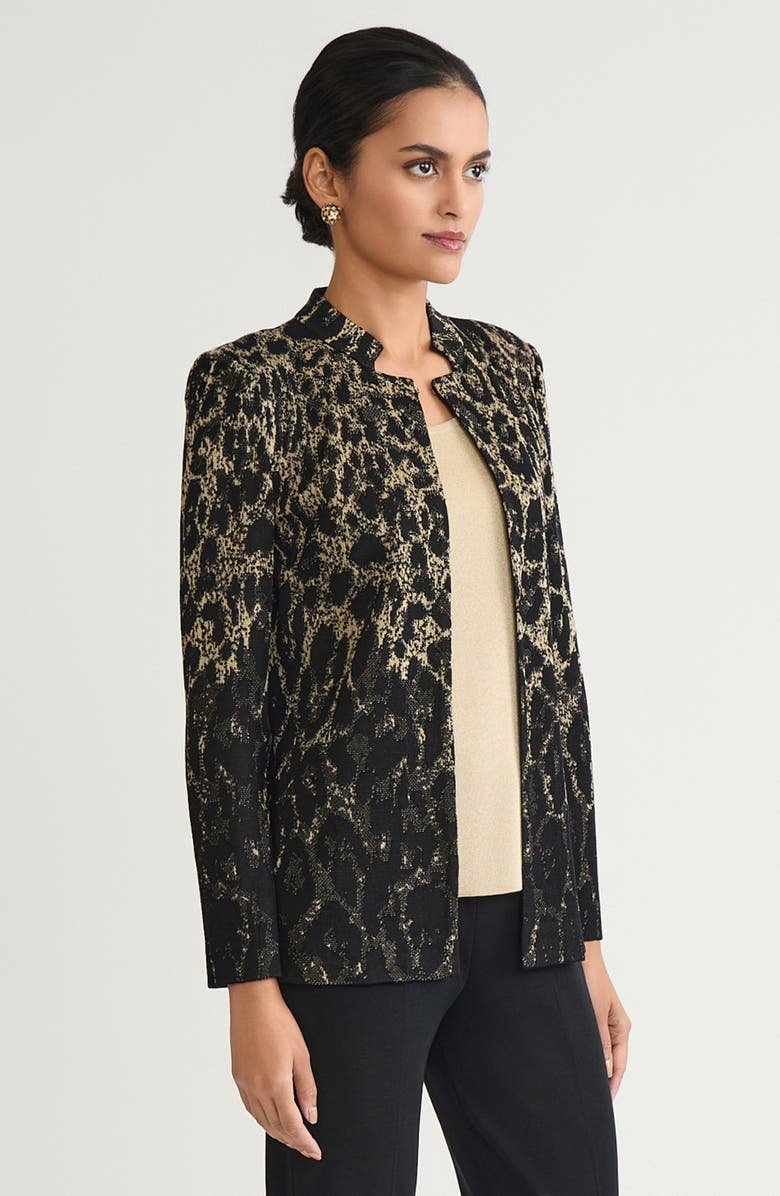 Ming Wang Heritage Lurex Leopard Print Jacquard Knit Jacket, Alternate, color, Black/Gold