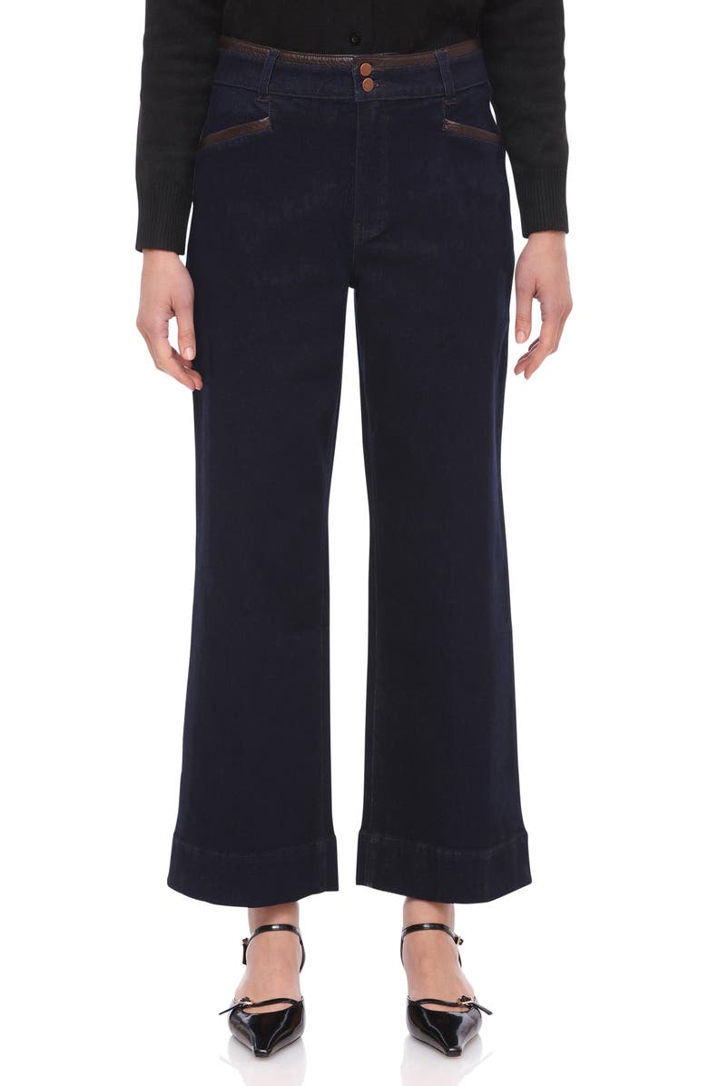Bagatelle Faux Leather Trim Crop Wide Leg Jeans, Main, color, 