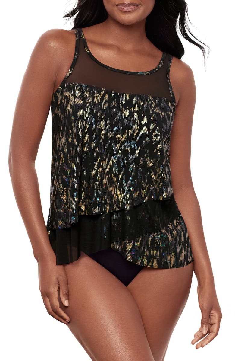 Miraclesuit<sup>®</sup> Sparkle Plenty Mirage Tankini Top, Main, color, Black Multi