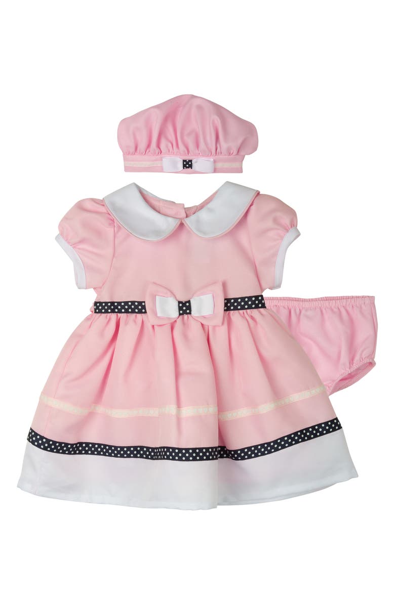 Rare Editions Colorblock Twill Dress with Hat & Bloomers, Main, color,