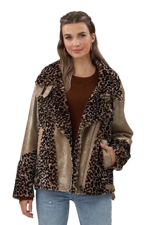 Gorski Shearling Lamb Print Zip Moto Jacket In Animal Print