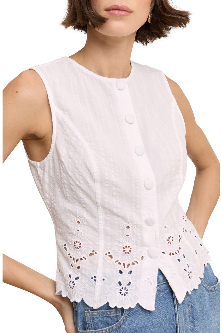 Layla Eyelet Cotton Button-Up Top, Alternate, color, WHITE