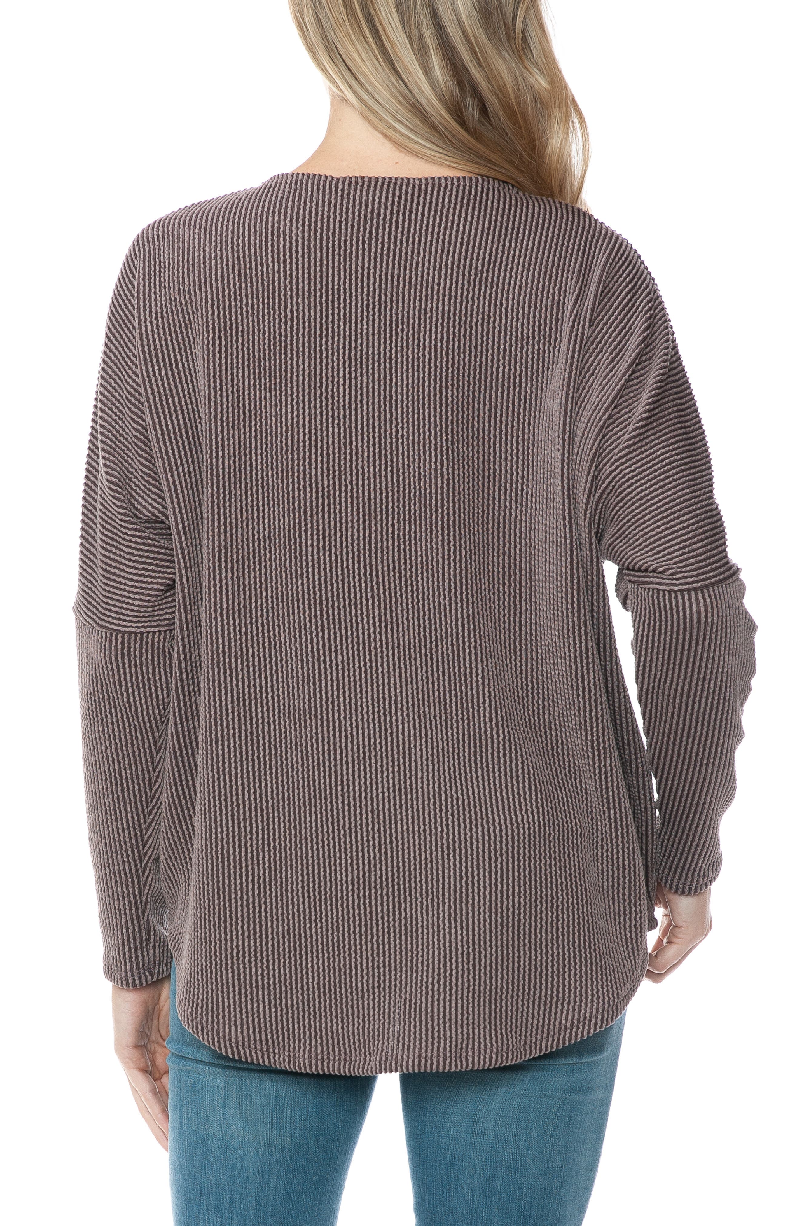 Quarter Zip Drop Shoulder Rib Long Sleeve Top - image 2