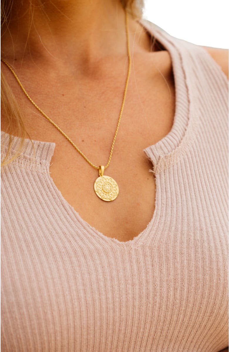 Mantra I Am Grateful mandala necklace, Alternate, color, Original - Gold