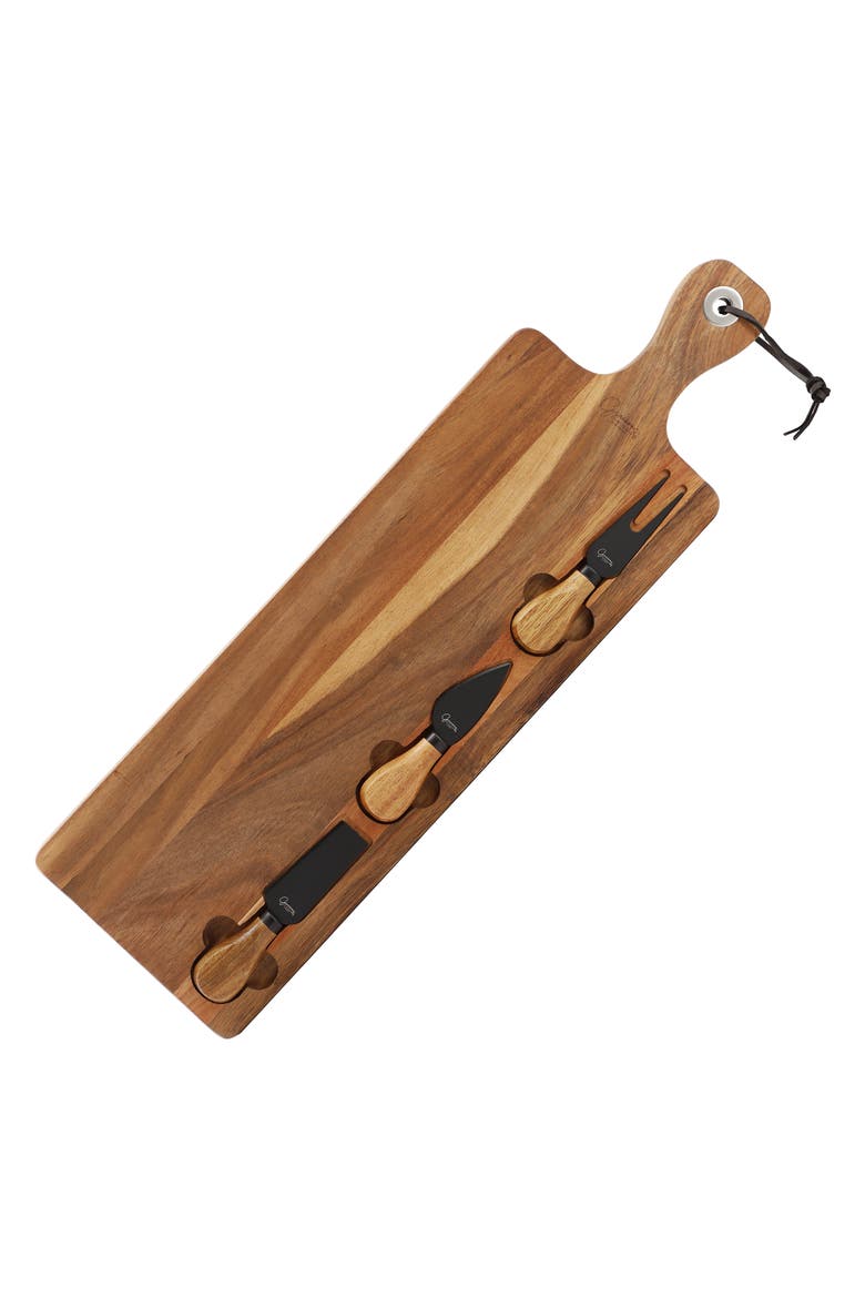 4 Piece Acacia Wood Charcuterie Board W/ Cheese Knives, Alternate, color, Brown