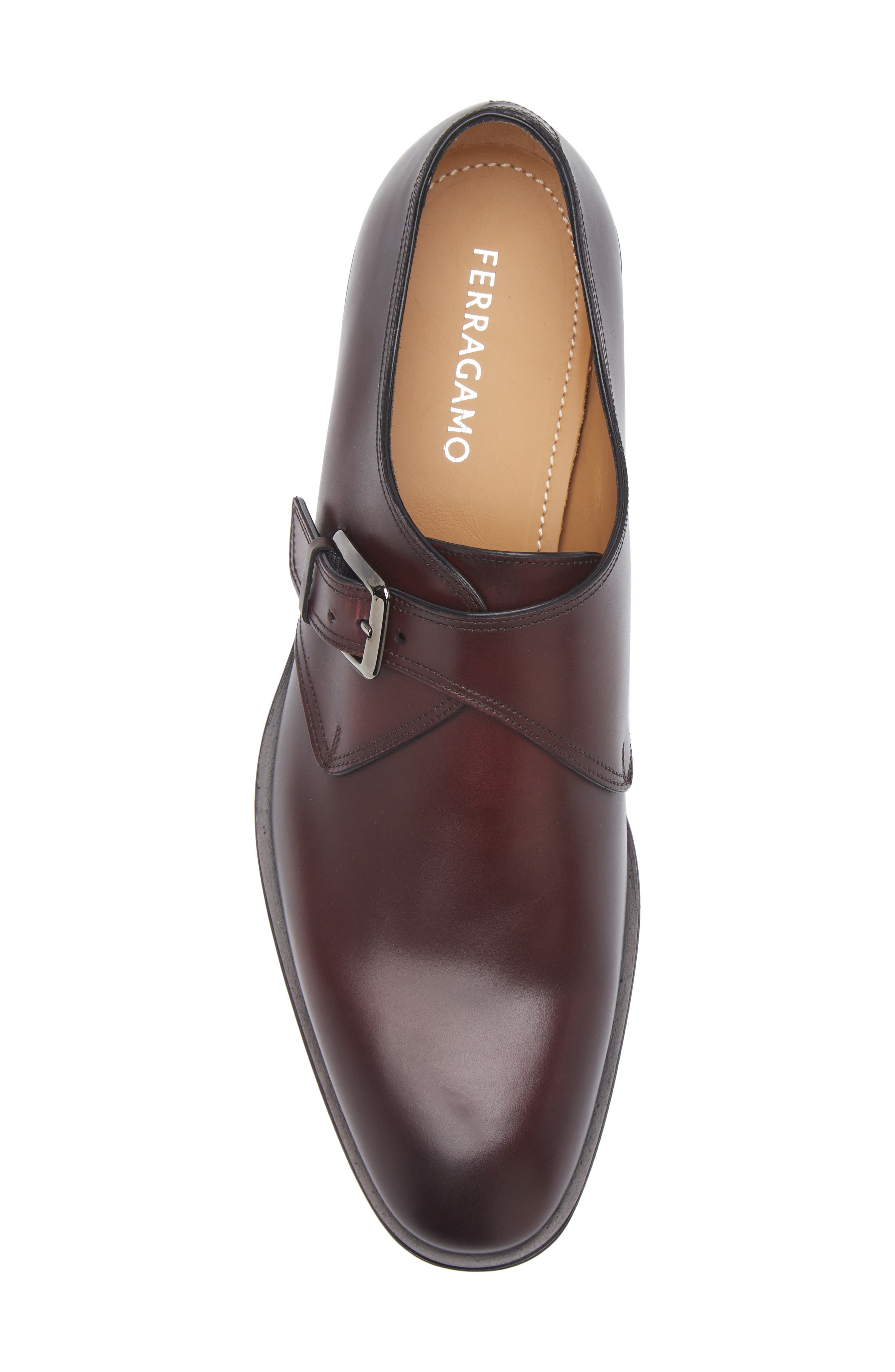 FERRAGAMO Argo Plain Toe Monk Shoe, Alternate, color, Cordovan Nero New Biscotto