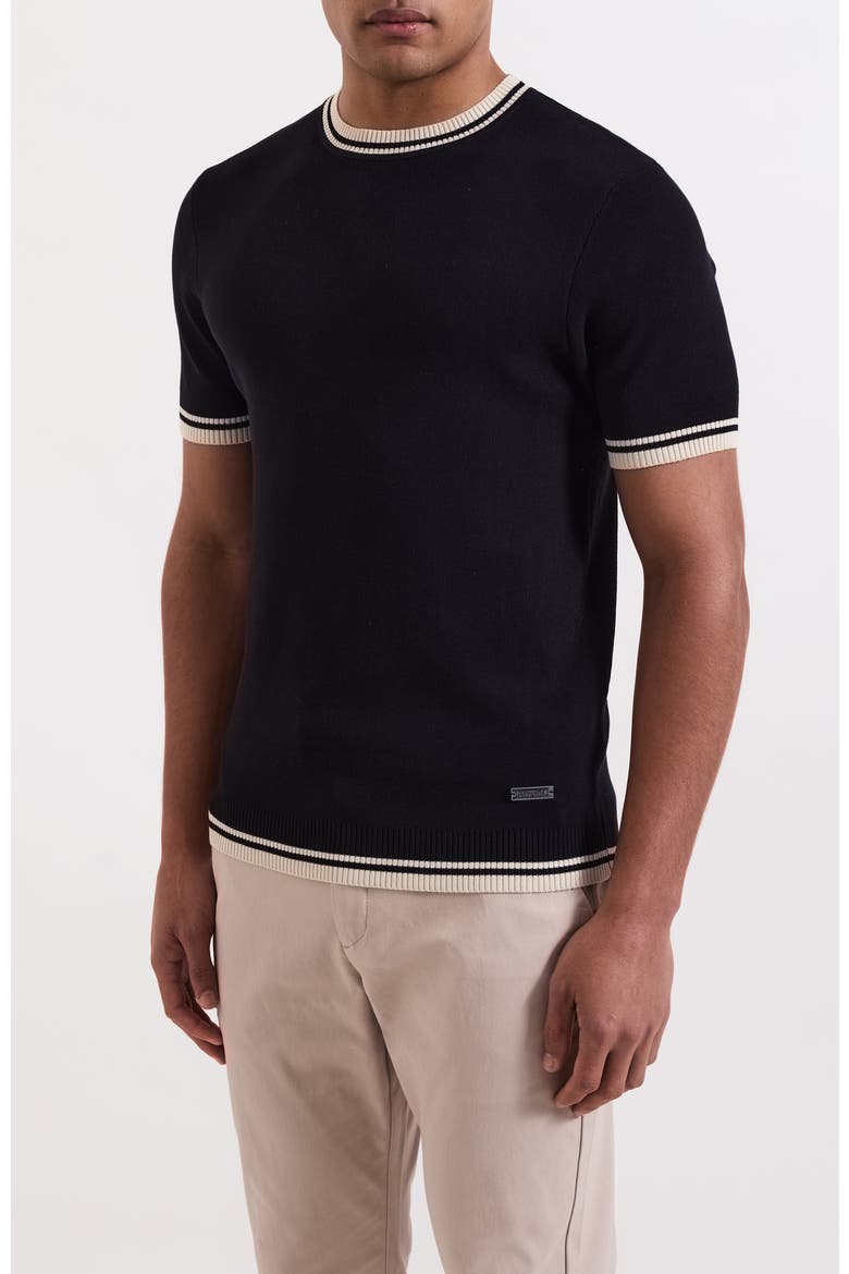 Riccio Slim Knit Tipped Tee, Main, color, Black