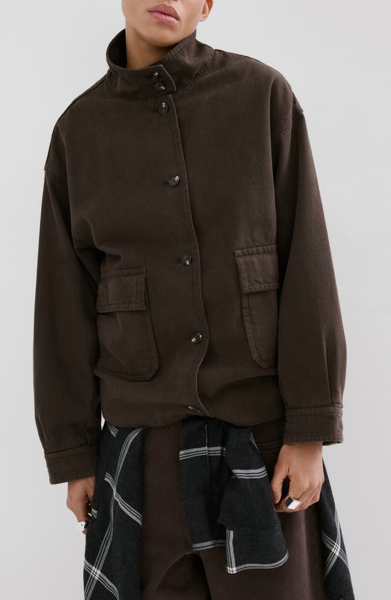 MANGO Eugenie Cotton Twill Jacket, Main, color, Chocolate