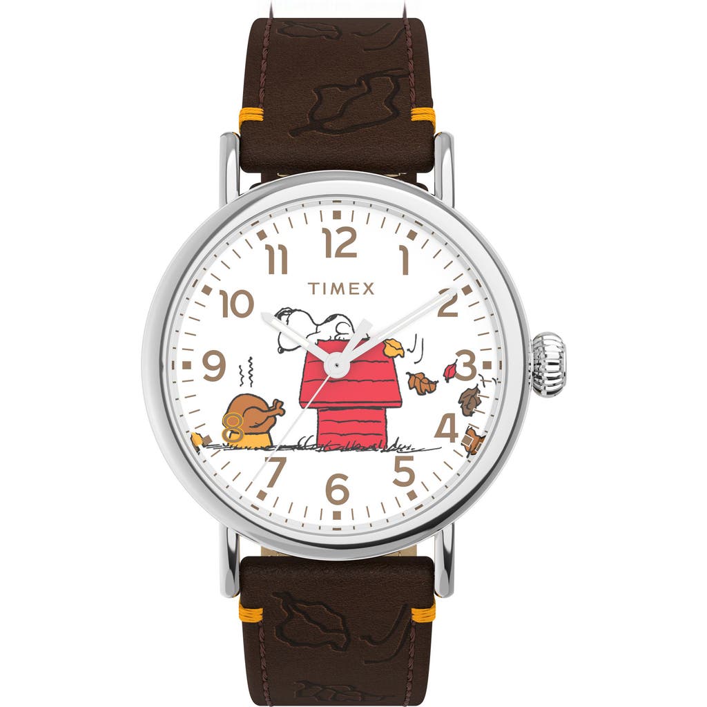 Timex ® X Peanuts® Thanksgiving Standard Leather Strap Watch, 40mm In Black