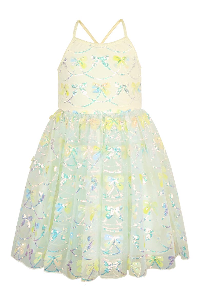 Kids' Sequin Bow Fit & Flare Party Dress, Main, color, YELLOW BLUE