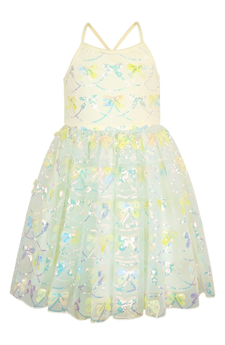 Zunie Kids' Sequin Bow Fit & Flare Party Dress, Main, color, Yellow Blue