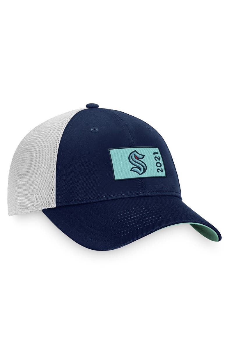 FANATICS Men's Fanatics Branded Deep Sea Blue/White Seattle Kraken Authentic Pro Rink Trucker Snapback Hat, Alternate, color, Navy