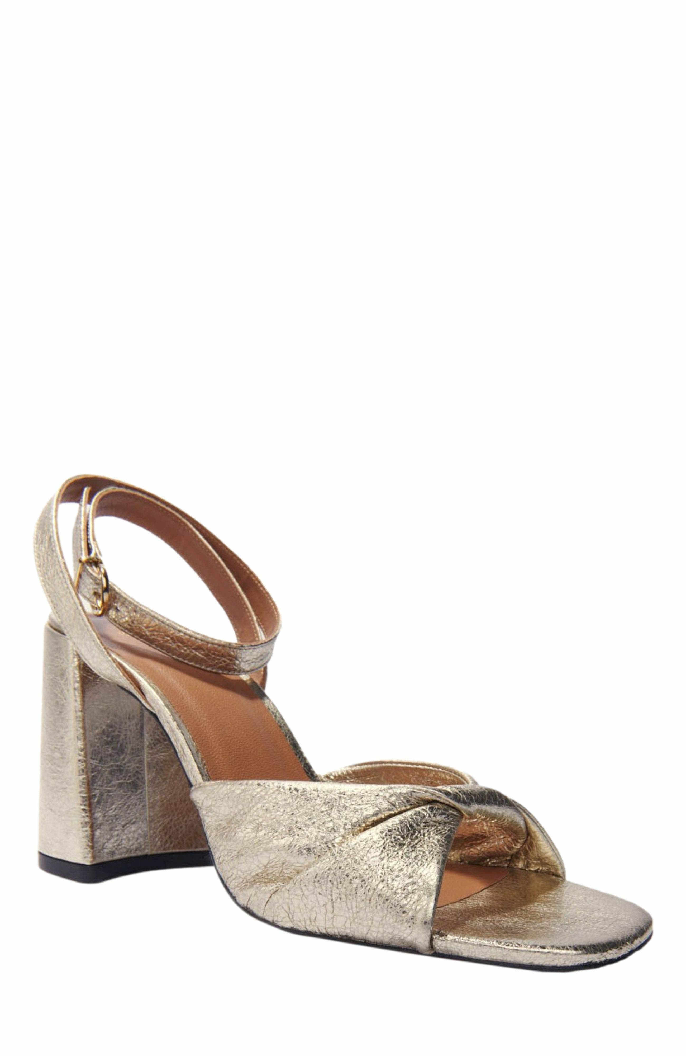 maje Metallic leather sandals with heels, Alternate, color, 