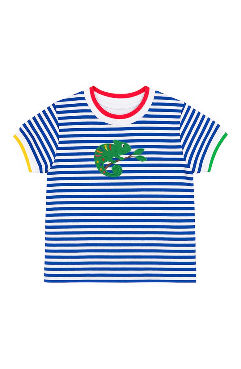 Florence Eiseman Stripe Knit Tshirt With Lizard, Main, color, Royal/White