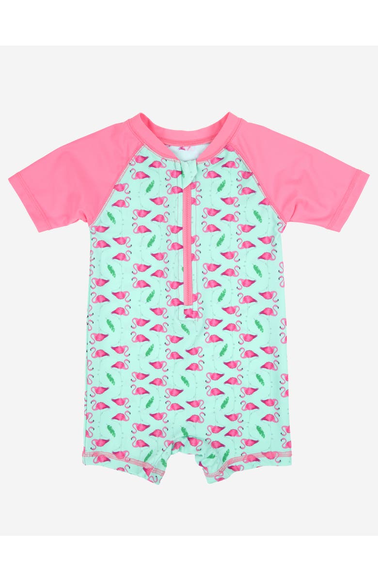 Leveret Baby One-Piece Rashguard, UPF 50+ Sun Protection Swimwear, Main, color, Flamingo