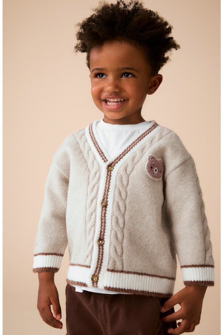 Kids' Varsity Bear Cardigan, Alternate, color, NEUTRAL