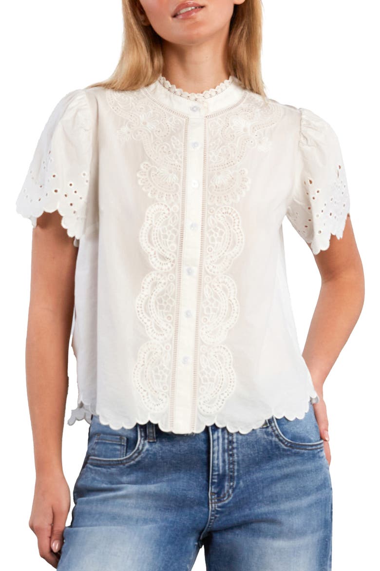 Sweet Lace Trim Cotton Blend Top, Main, color, SNOW WHITE