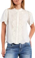 Wash Lab Denim Sweet Lace Trim Cotton Blend Top