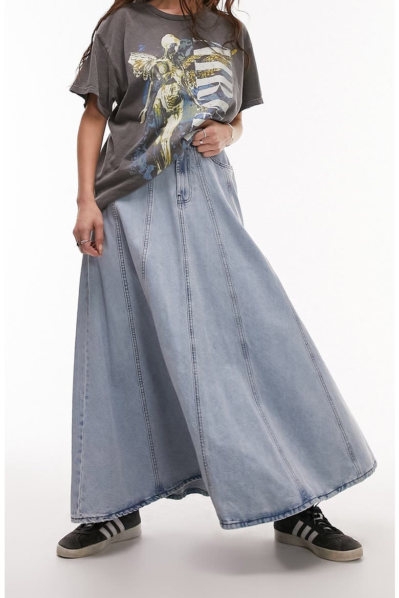 Full Circle Denim Maxi Skirt, Main, color, MID BLUE