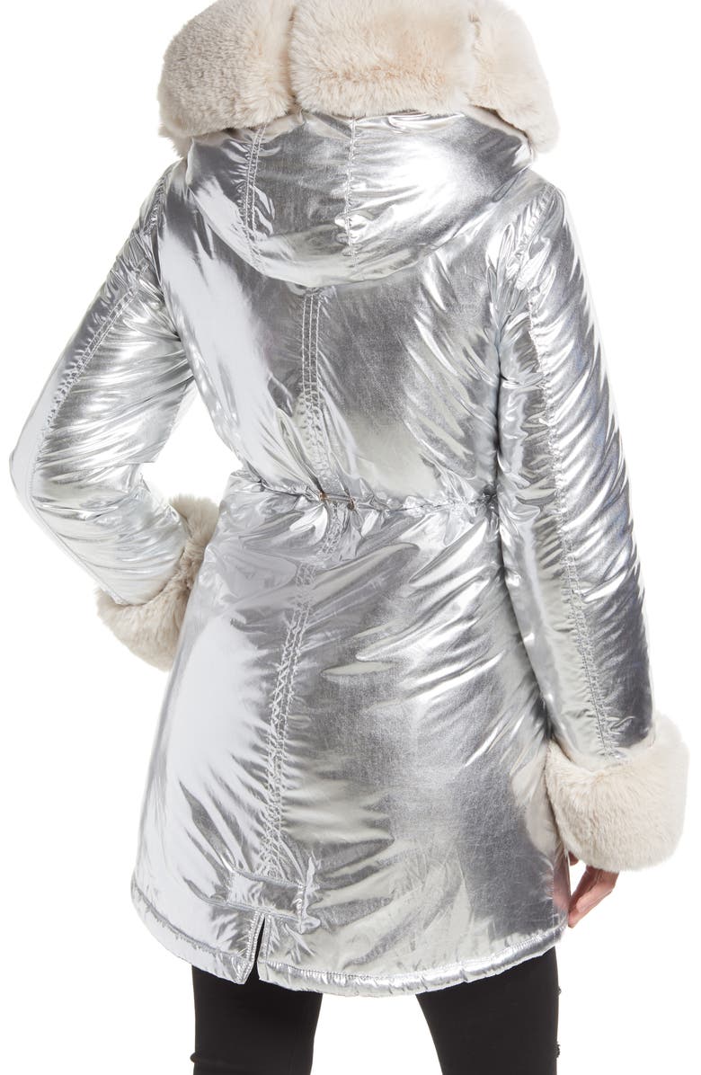 AZALEA WANG Metallic Puffer Jacket with Faux Fur Trim, Alternate, color,