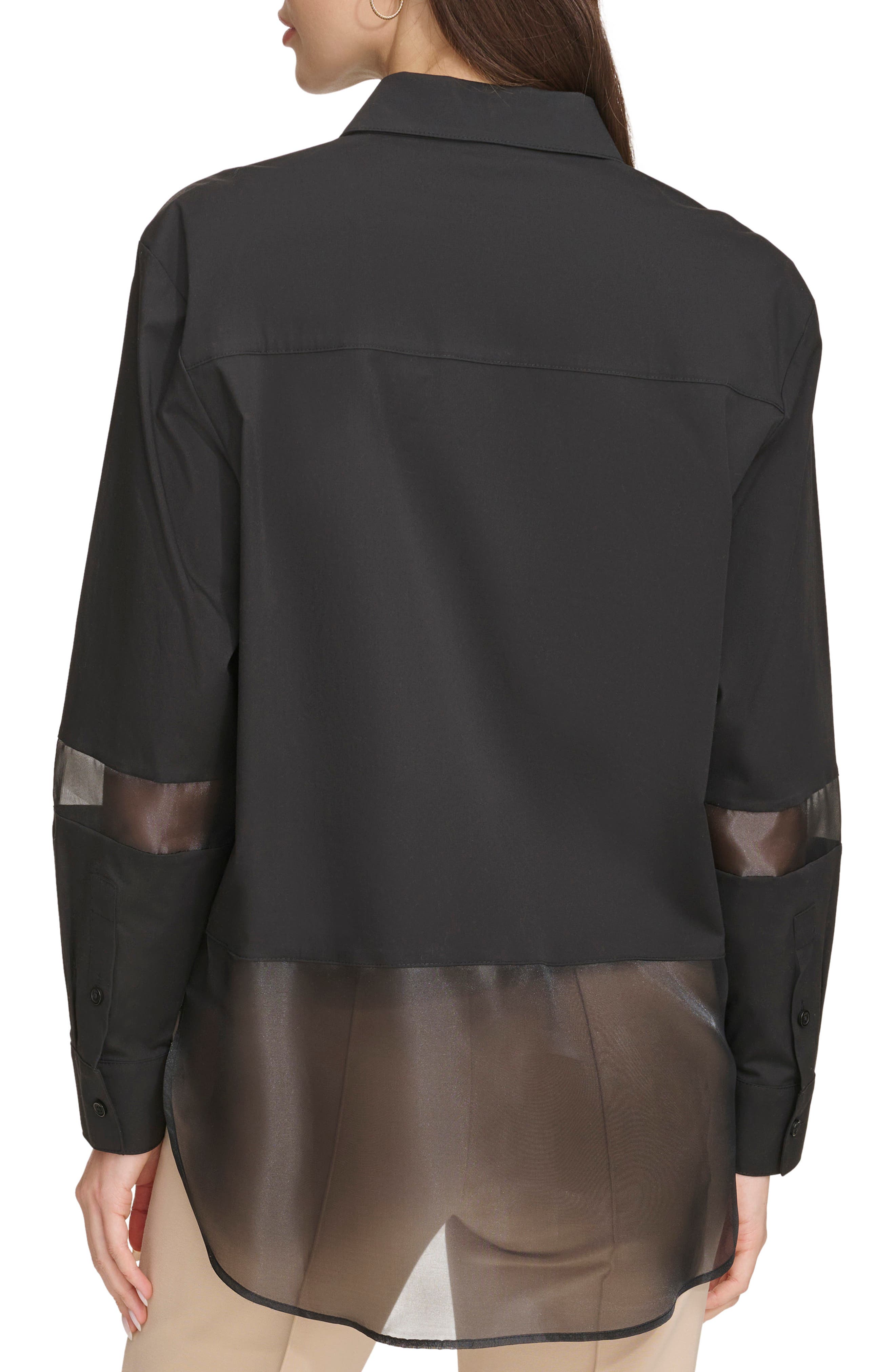 DKNY Mixed Media Button-Up Shirt (Women) | Nordstromrack