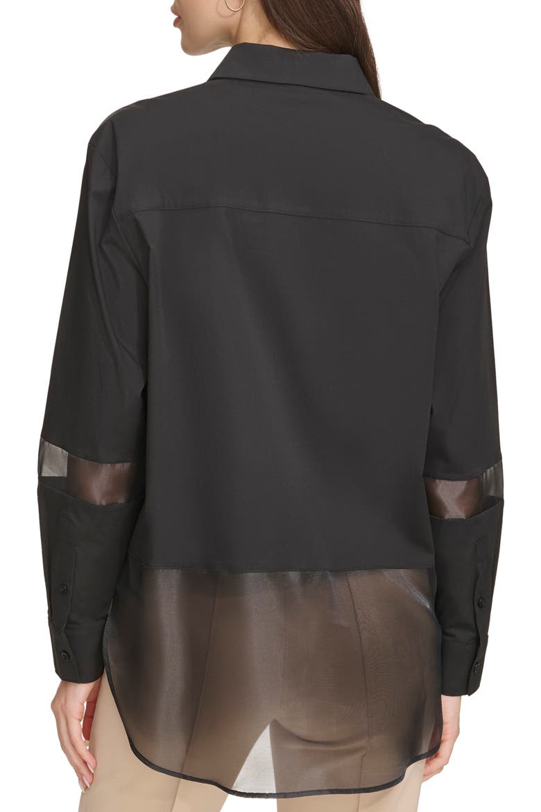 Mixed Media Button-Up Shirt, Alternate, color, BLACK