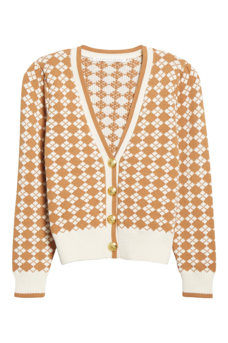 Adaire Argyle Cotton Cardigan, Alternate, color, CARAMEL/ IVORY
