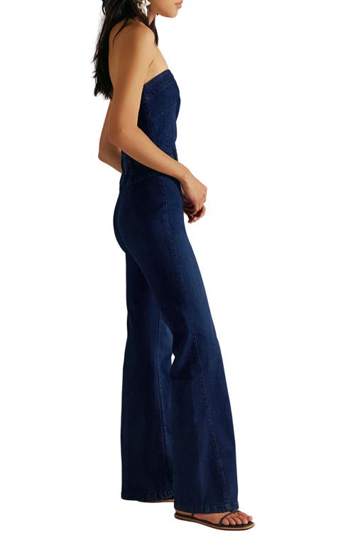 Free People Beckett Strapless Denim Jumpsuit In Blue